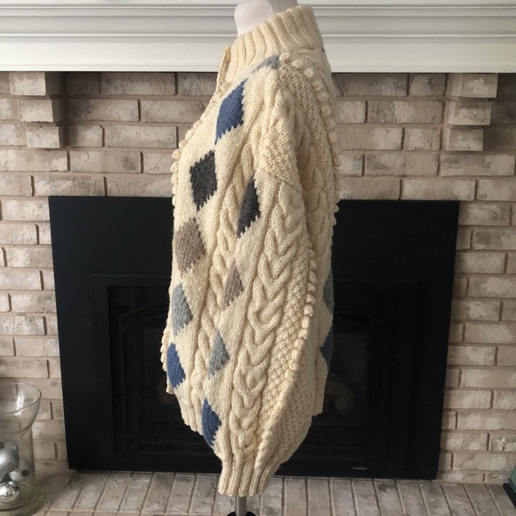 Lochcarron Men’s Hand Knitted Pure Wool Button Down Argyle Cardigan size Small - Picture 6 of 16